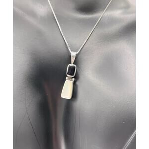 Black Onyx Stone Mother Of Pearl Pendant No Necklace Sterling Silver 925 ACLEONI